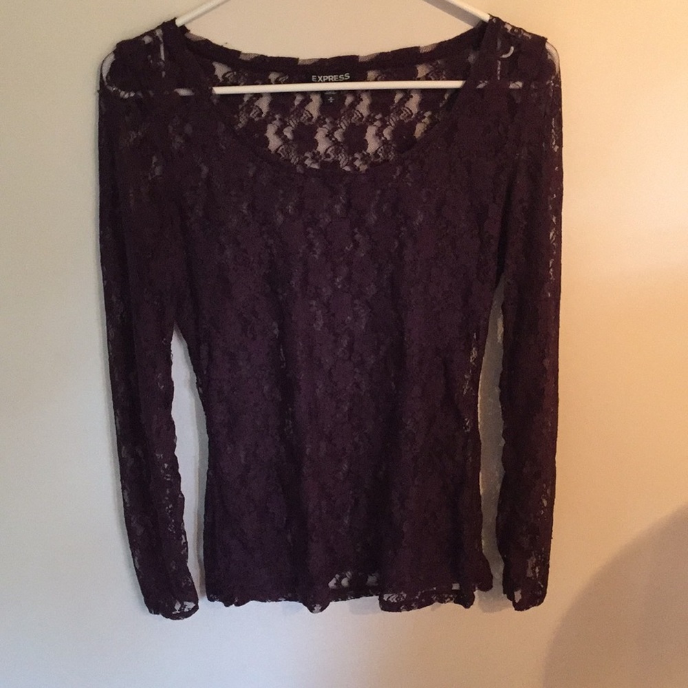 Express dark purple see-through lace top size M